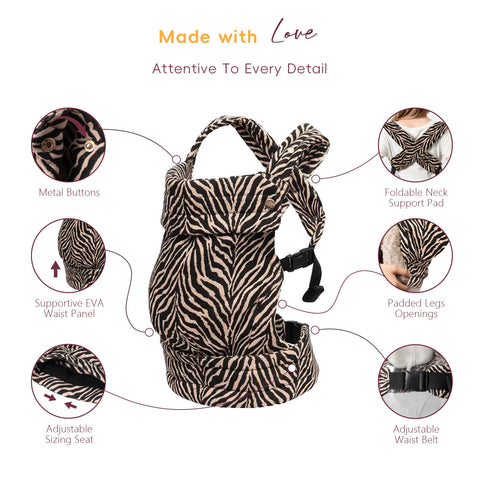 NEST BLANCHE·Baby Carrier,Cozy Baby Carrier 7-35 lbs,Ergonomic Backpack Design,Zebra